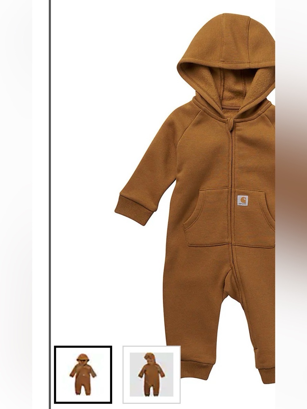 Carhartt Infant Fleece Zip-Front Hooded Coverall Brown 12M